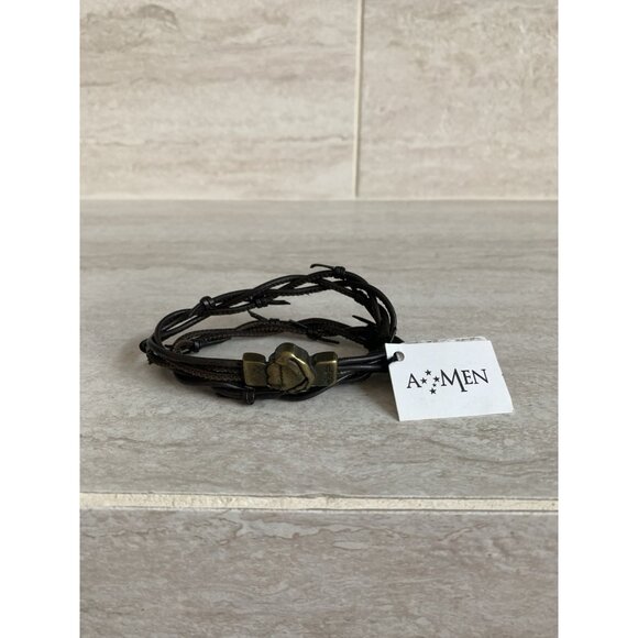 AMEN Passion Brown Leather Bracelet Unisex Double Layer Braid Magnet Lock NWT - Picture 2 of 5